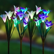 Rirool 4 Pack Solar Lily Flower Stake Lights, Multi-Color Changing LED for Garden \u0026 Patio